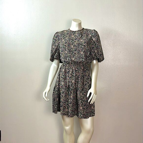 Ditsy Floral Print Puff Sleeve Tiered Mini Dress size 10 - Picture 3 of 12